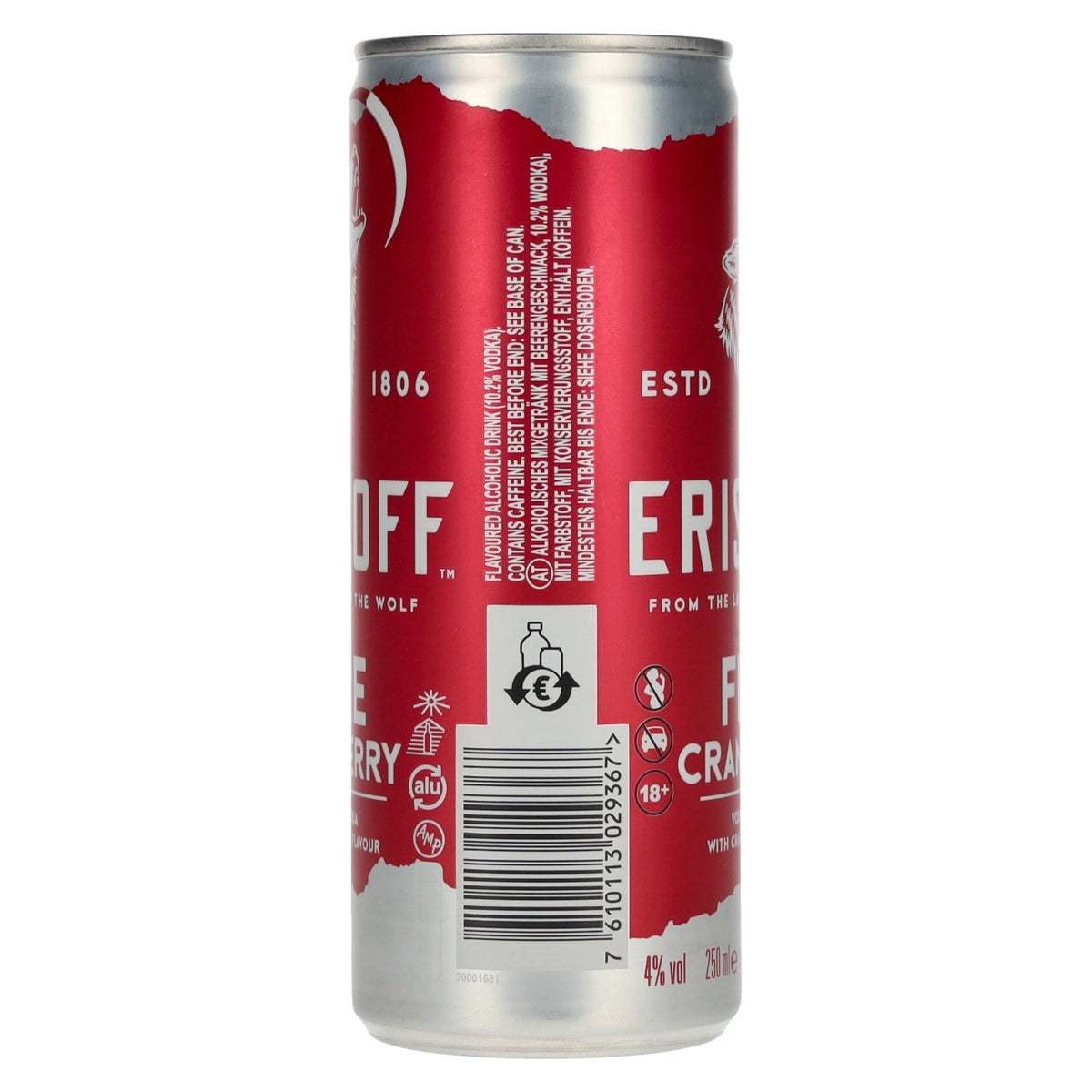 Eristoff Fire Cranberry 4 % vol., canette de 0,25 l, consigne