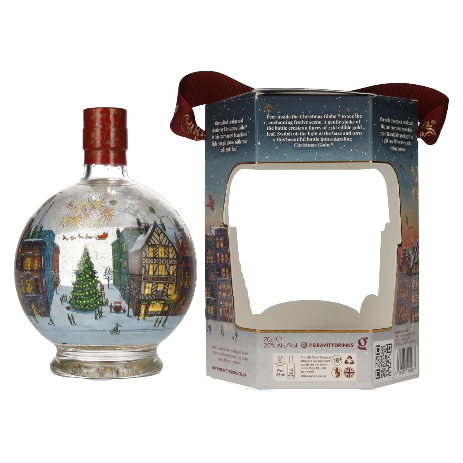 Liqueur de gin « Christmas Globe » aux épices, à l'orange et à la canneberge, avec effet lumineux, 20 % vol., 0,7 l, dans un coffret cadeau
