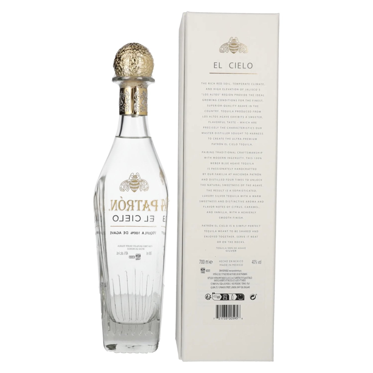 Patrón El Cielo Silver Tequila 100% de Agave 40% Vol. 0,7l en boîte cadeau