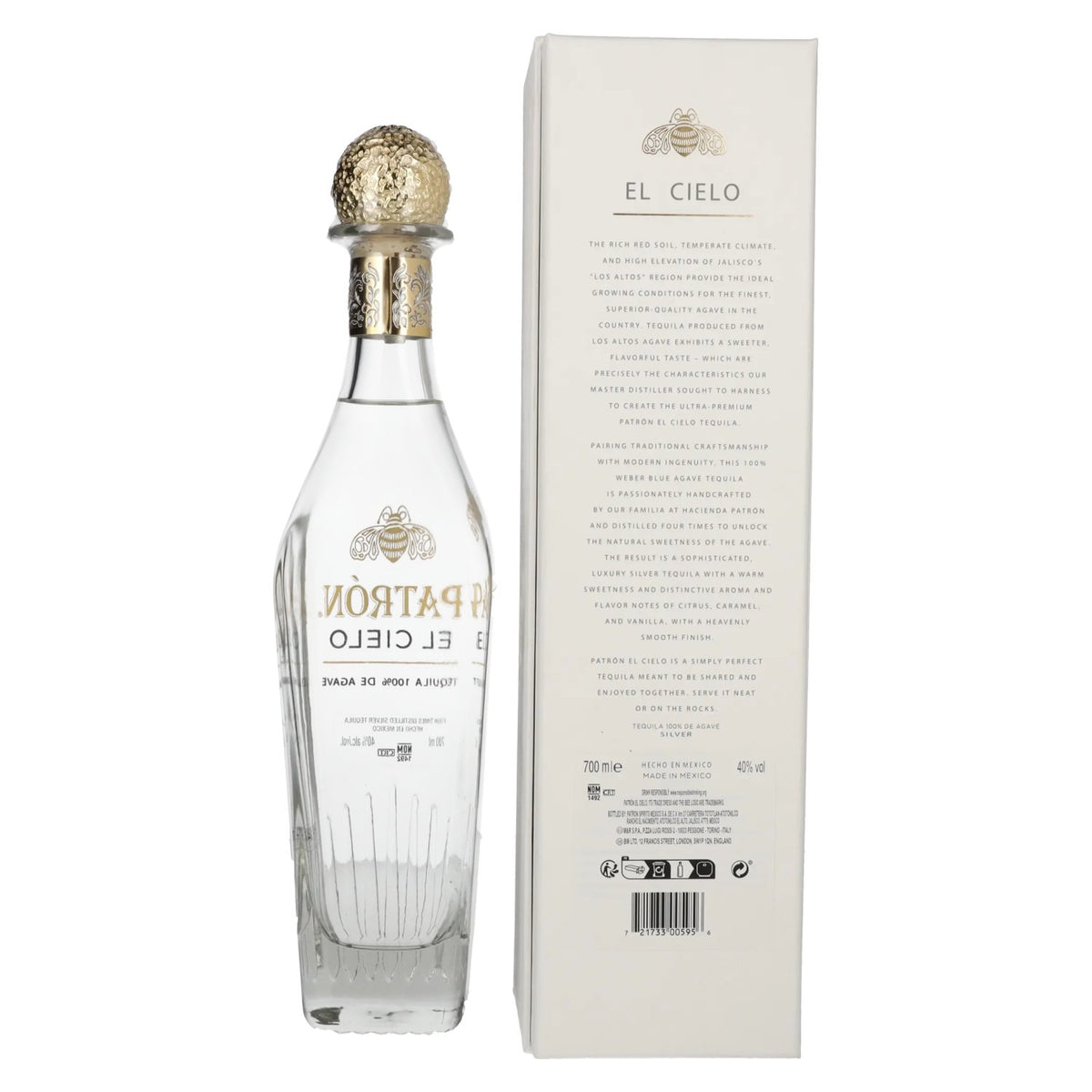Tequila Patrón El Cielo Silver 100 % d'agave, 40 % vol., 0,7 l, dans un coffret cadeau