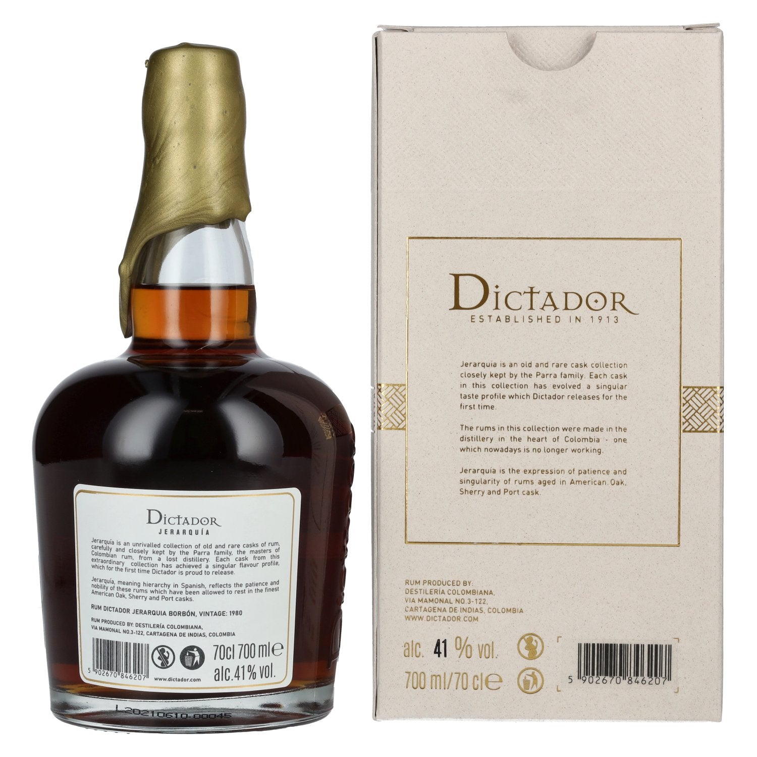 Dictador JERARQUÍA 40 Years Old BORBÓN Rum 1980 41% vol. 0,7l en boîte cadeau