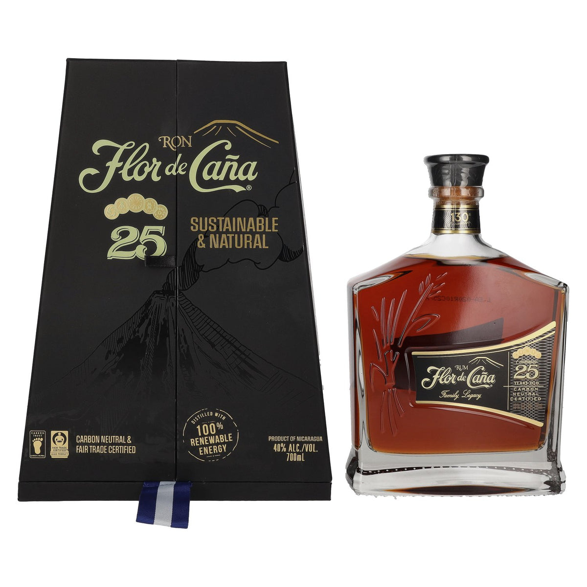 Flor de Caña 25-Year-Old Slow-Aged Single Estate Rum, 40% ABV, 0.7 l, in a gift box
