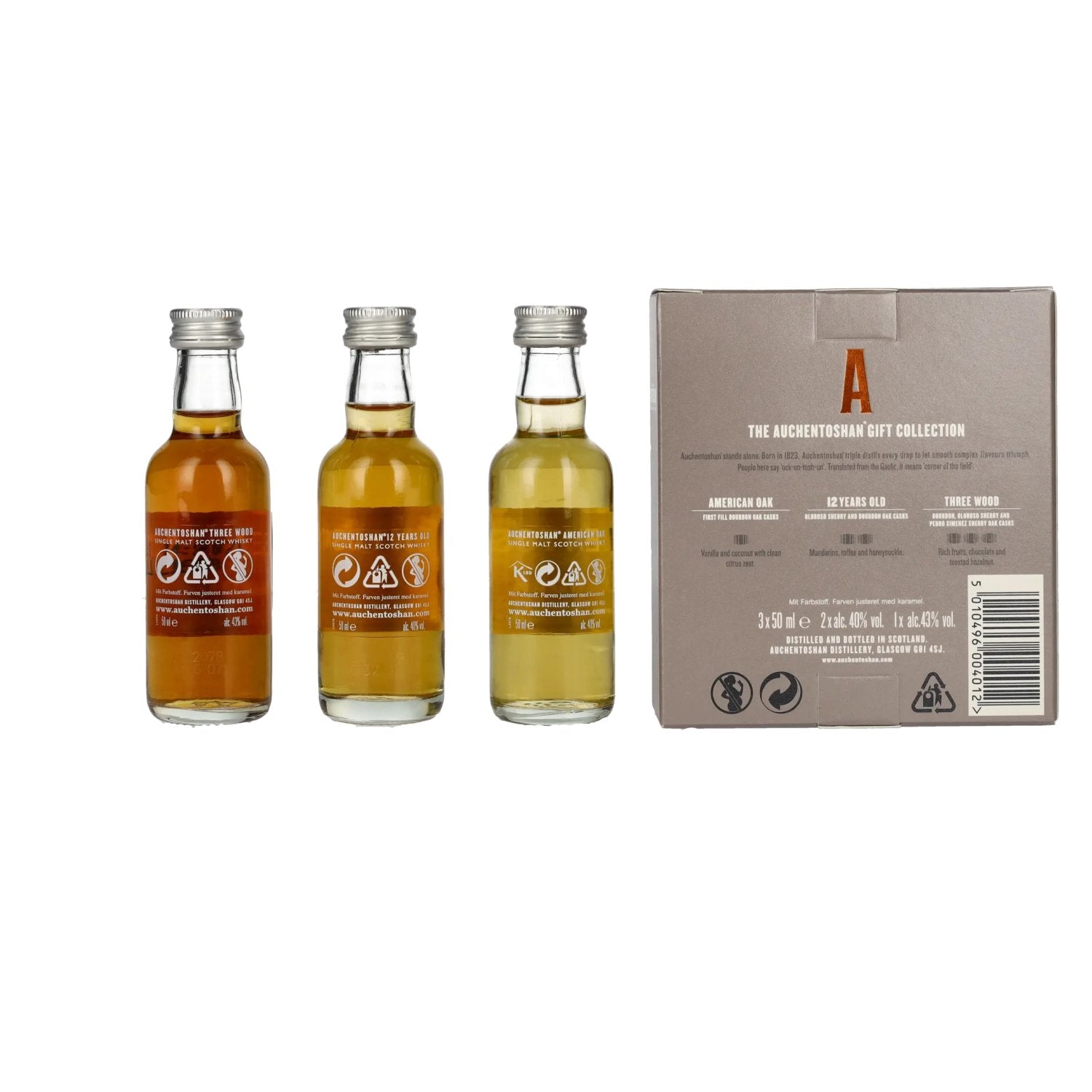 Auchentoshan Gift Collection (American Oak, 12YO, Three Wood) 41% Vol. 3x0,05l in geschenkverpakking