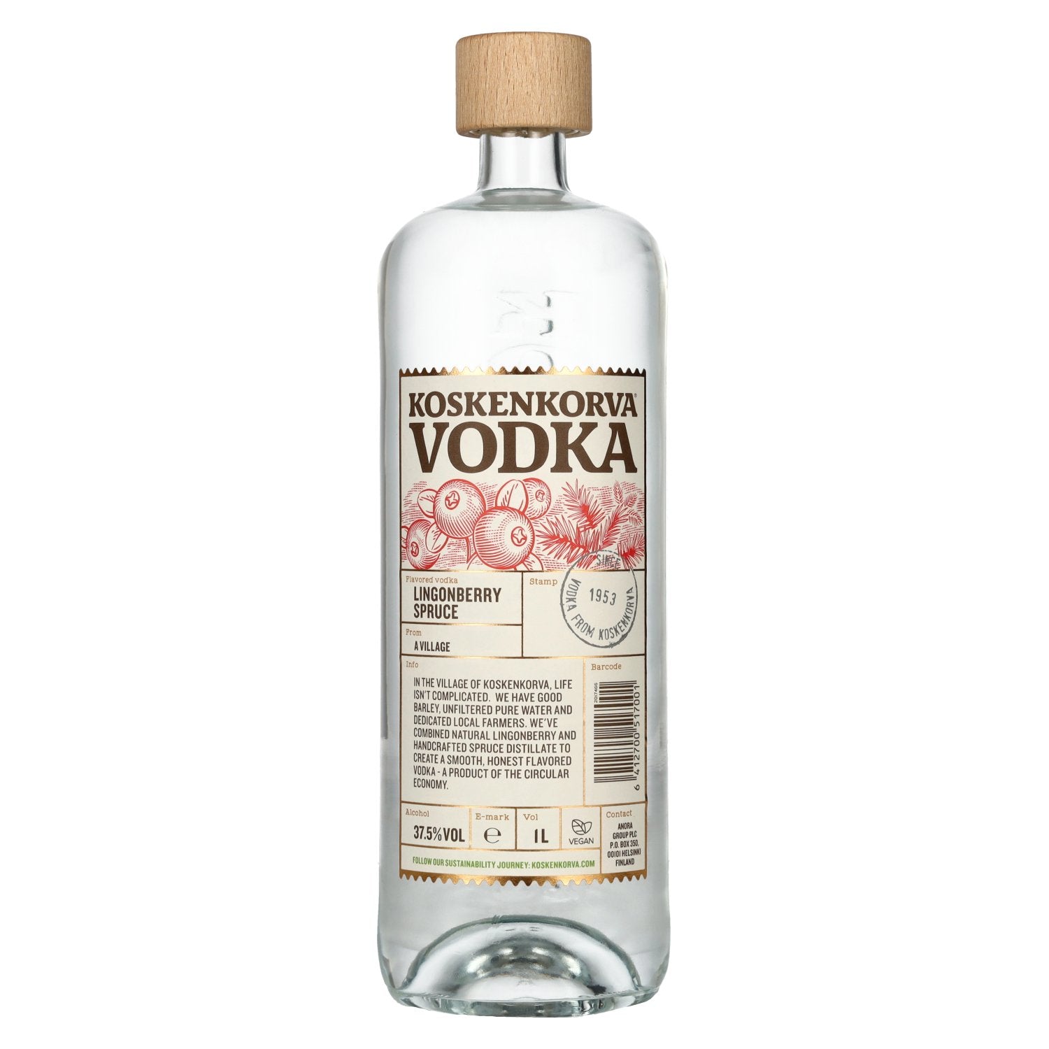 Koskenkorva Wodka LINGONBERRY SPRUCE Gearomatiseerd 37,5% Vol. 1l