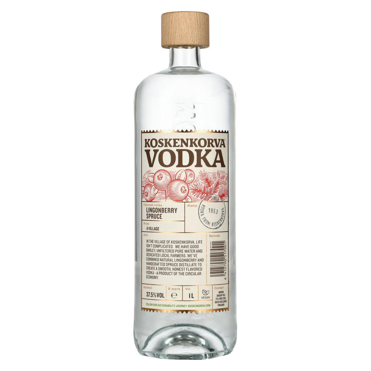 Koskenkorva Wodka LINGONBERRY SPRUCE Gearomatiseerd 37,5% Vol. 1l
