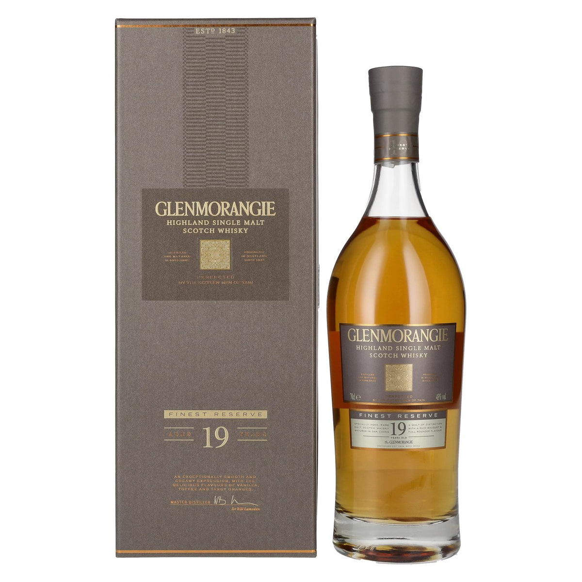 Glenmorangie FINEST RESERVE 19 ans d'âge, single malt des Highlands, 43 % vol., 0,7 l, dans un coffret cadeau
