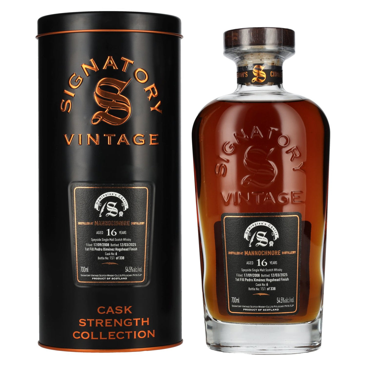 Signatory Vintage SYMINGTON'S CHOICE 16 Years Old MANNOCHMORE PX Hogshead Finish #6 2008 54,5% vol. 0,7 l in blikken doos