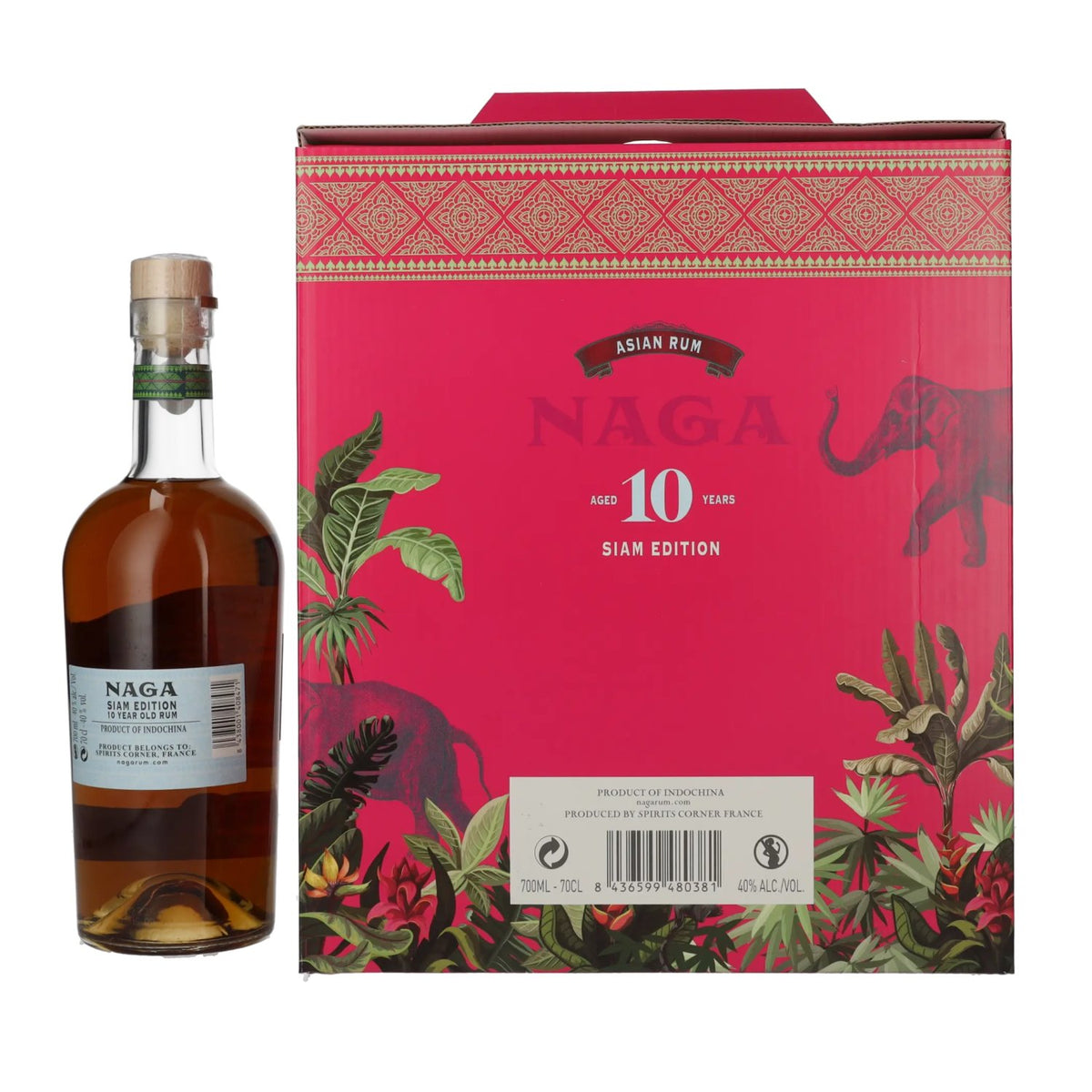 Naga Rum asiatique 10 ans d'âge, édition SIAM, 40 % vol., 0,7 l, dans un coffret cadeau avec 2 verres