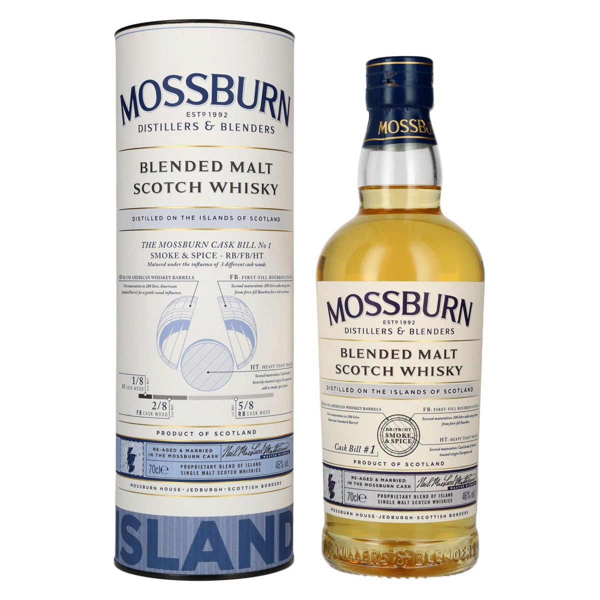 Mossburn Island Blended Malt Scotch Whisky Cask Bill #1 46% vol. 0,7 l in geschenkverpakking