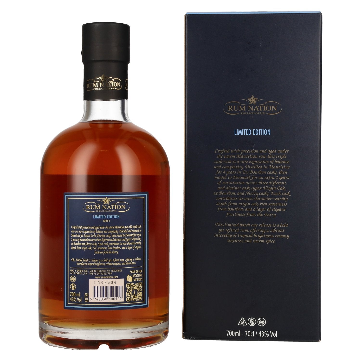 Rum Nation Mauritius 6 Years Old Triple Cask Rum Limited Edition Batch 1 43% Vol. 0,7l in gift box