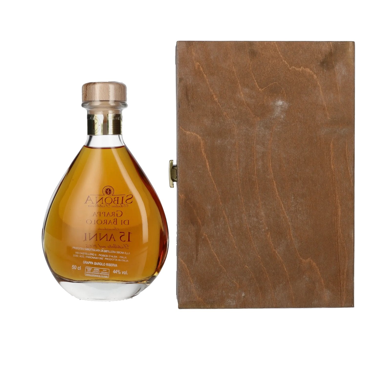 Sibona RISERVA SPECIALE Grappa di Barolo 15 ANNI 44% vol. 0,5 l in houten kist