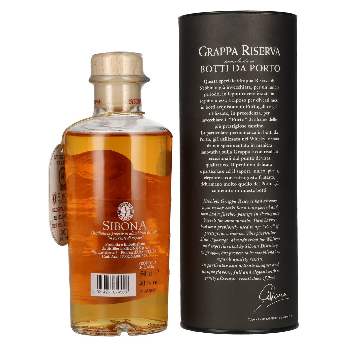 Sibona GRAPPA RISERVA Botti da PORTO 40 % vol. 0,5 l dans un coffret cadeau