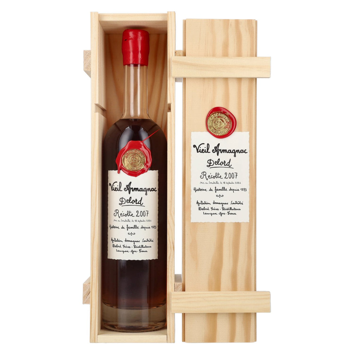 Oude Armagnac Delord Vintage Récolte 2007 40% vol. 0,7 l in houten kist
