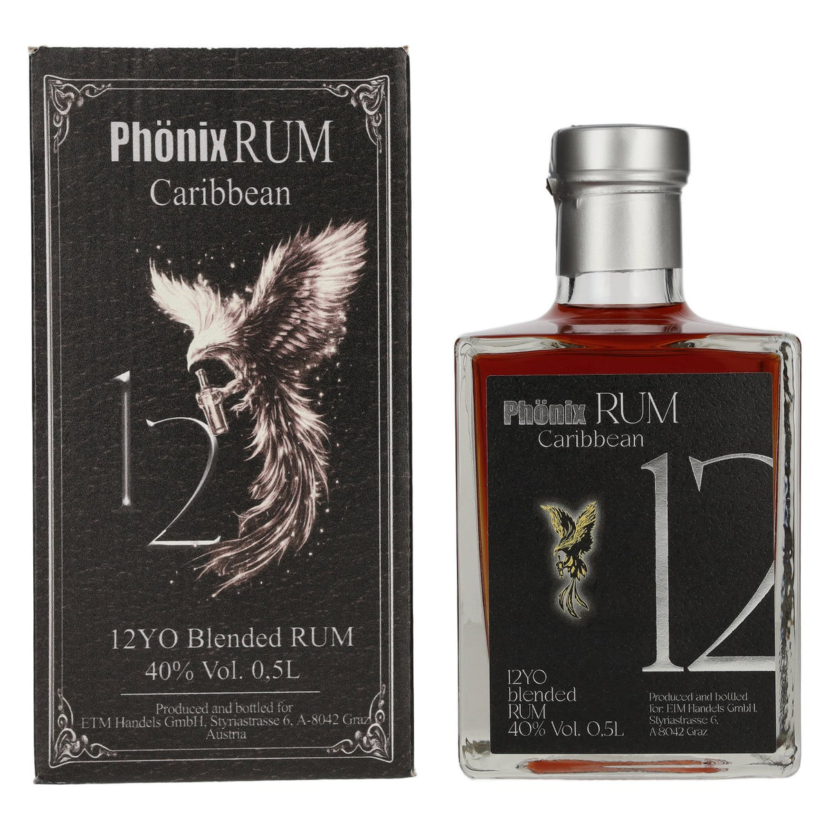 Phönix 12 Years Old Blended Caribbean Rum Black Design 40% vol. 0.5 l in a gift box