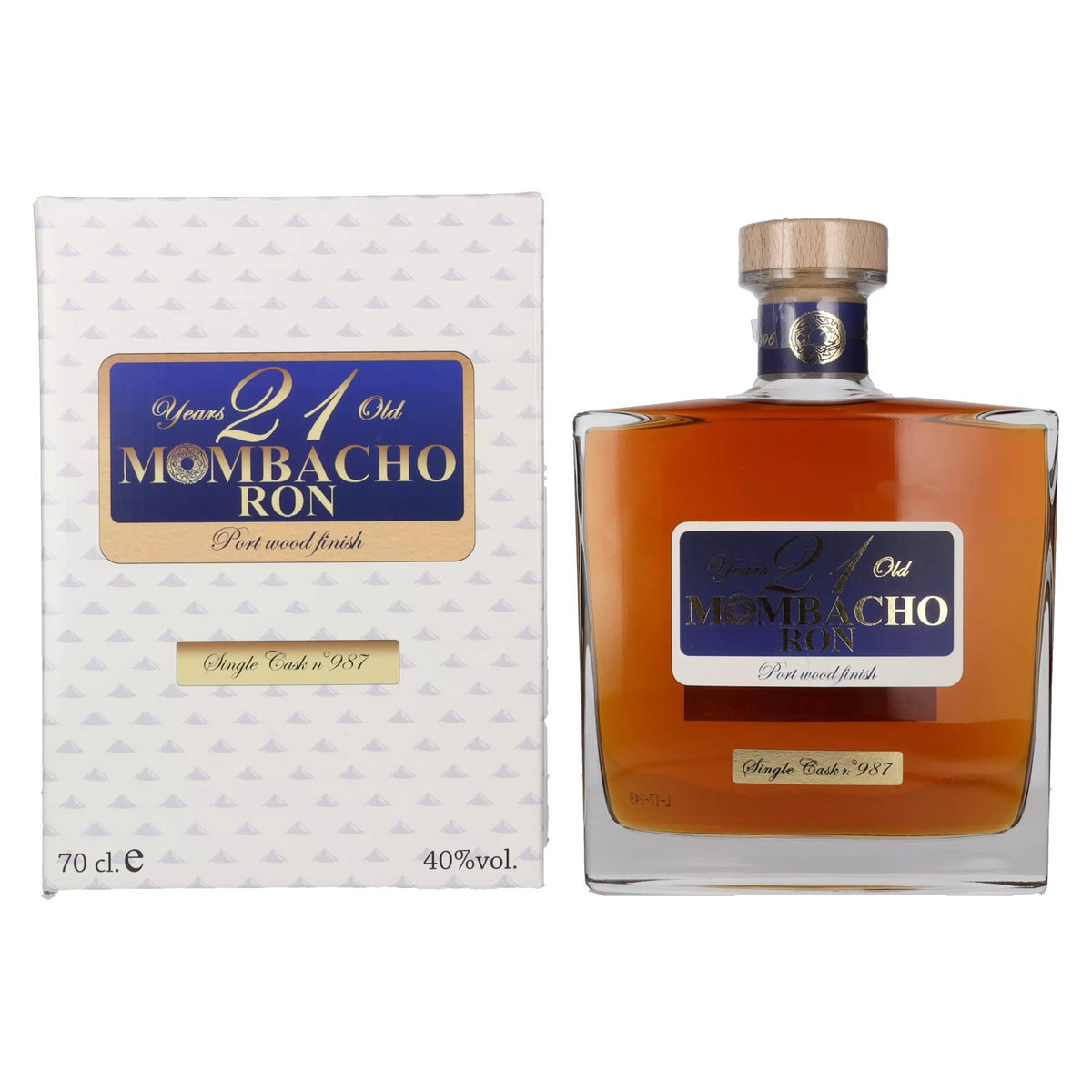 Mombacho Ron 21 ans d'âge, finition en fût de porto, 40 % vol., 0,7 l, dans un coffret cadeau