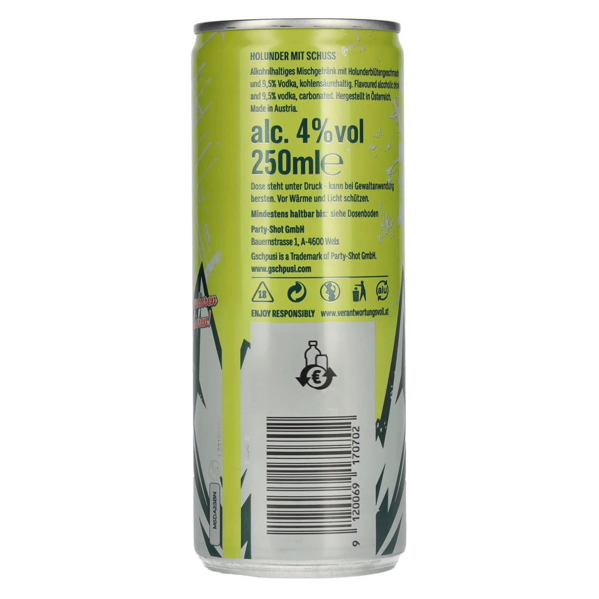 Gschpusi Holunder mit Schuss 4% Vol. 0,25l Dose Pfand