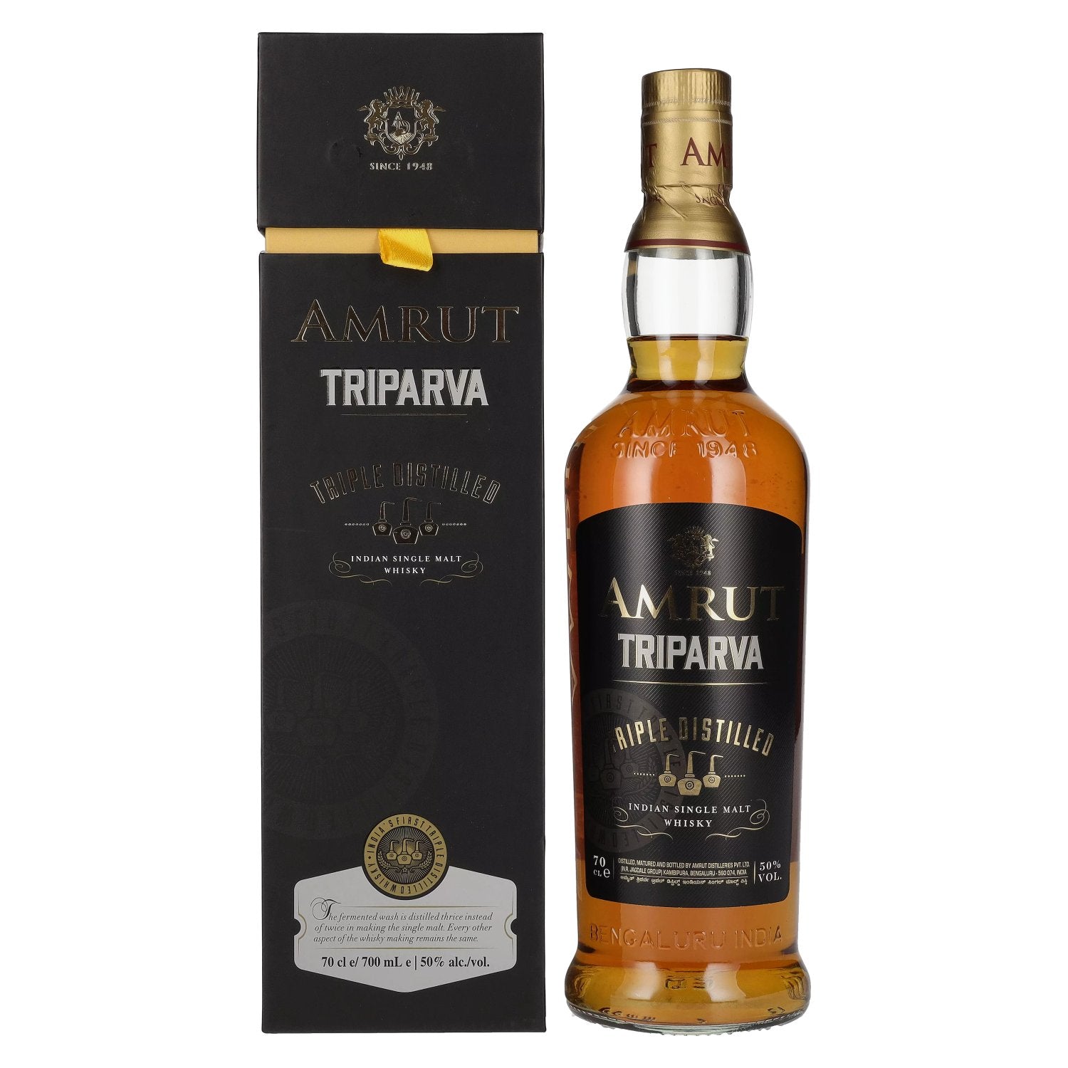 Amrut TRIPARVA Triple Distilled Indian Single Malt Whisky 50% Vol. 0,7l in geschenkverpakking
