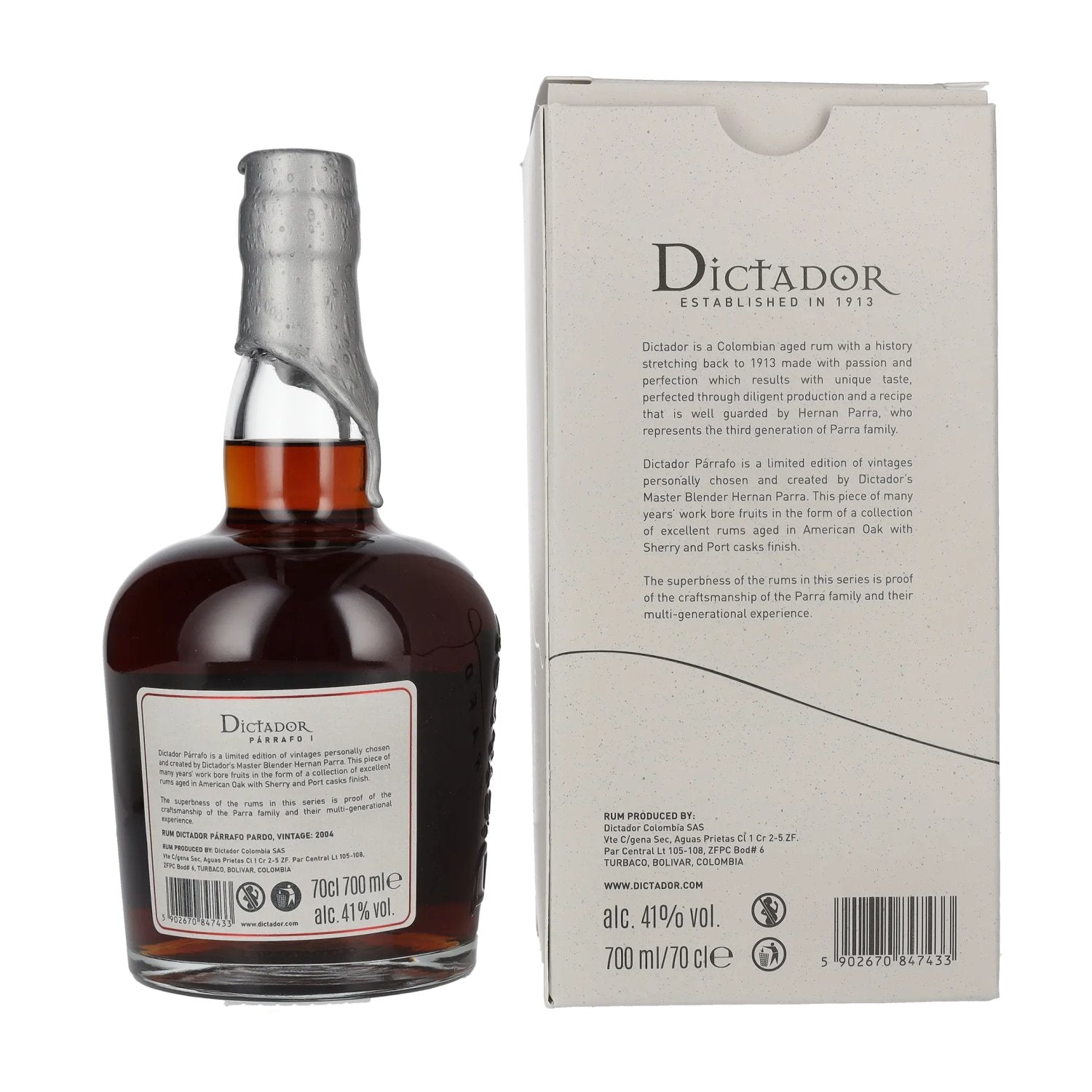 Dictador PÁRRAFO I 18 Years Old PARDO Vintage 2004 41% Vol. 0,7l in gift box