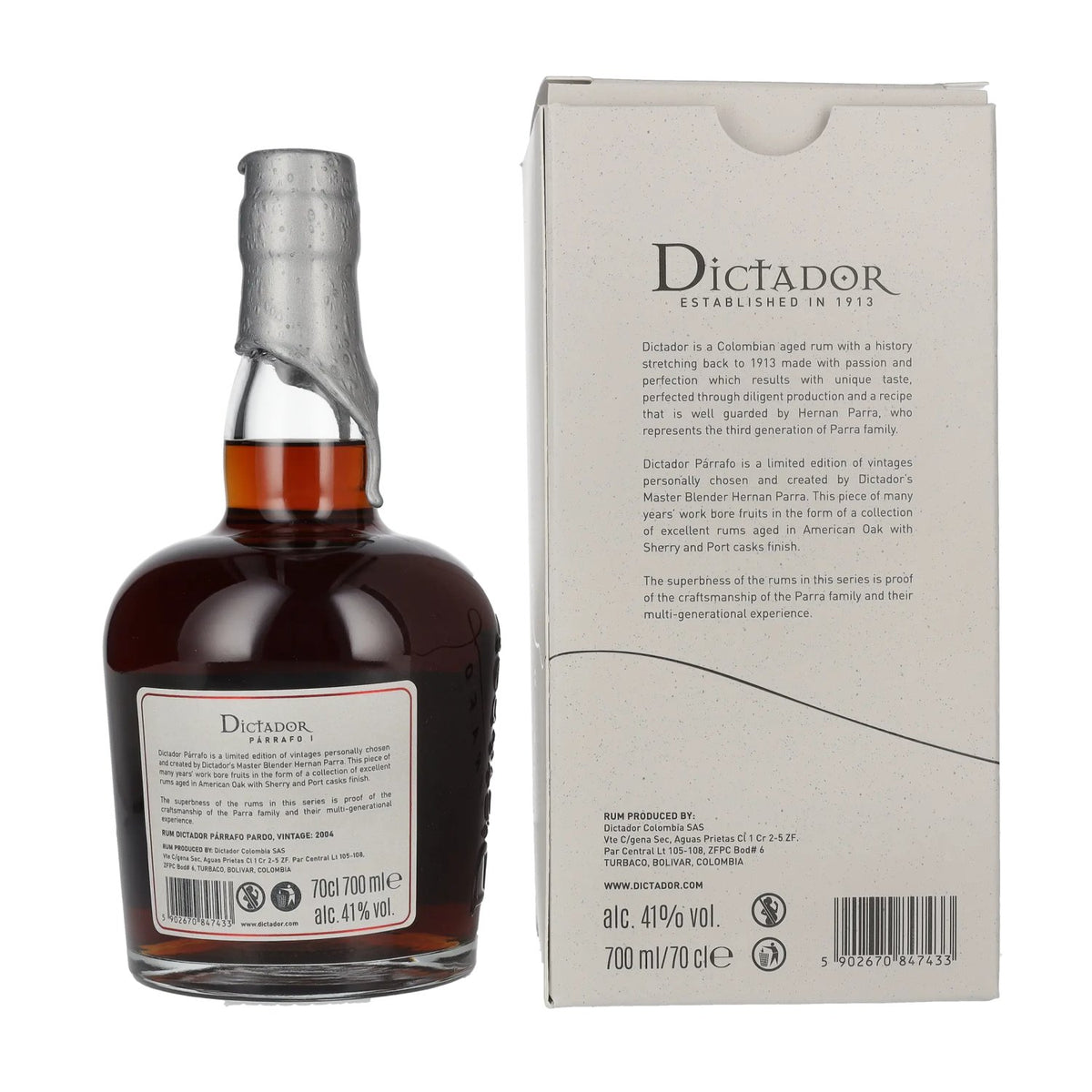 Dictador PÁRRAFO I 18 Years Old PARDO Vintage 2004 41% Vol. 0,7l in Geschenkbox