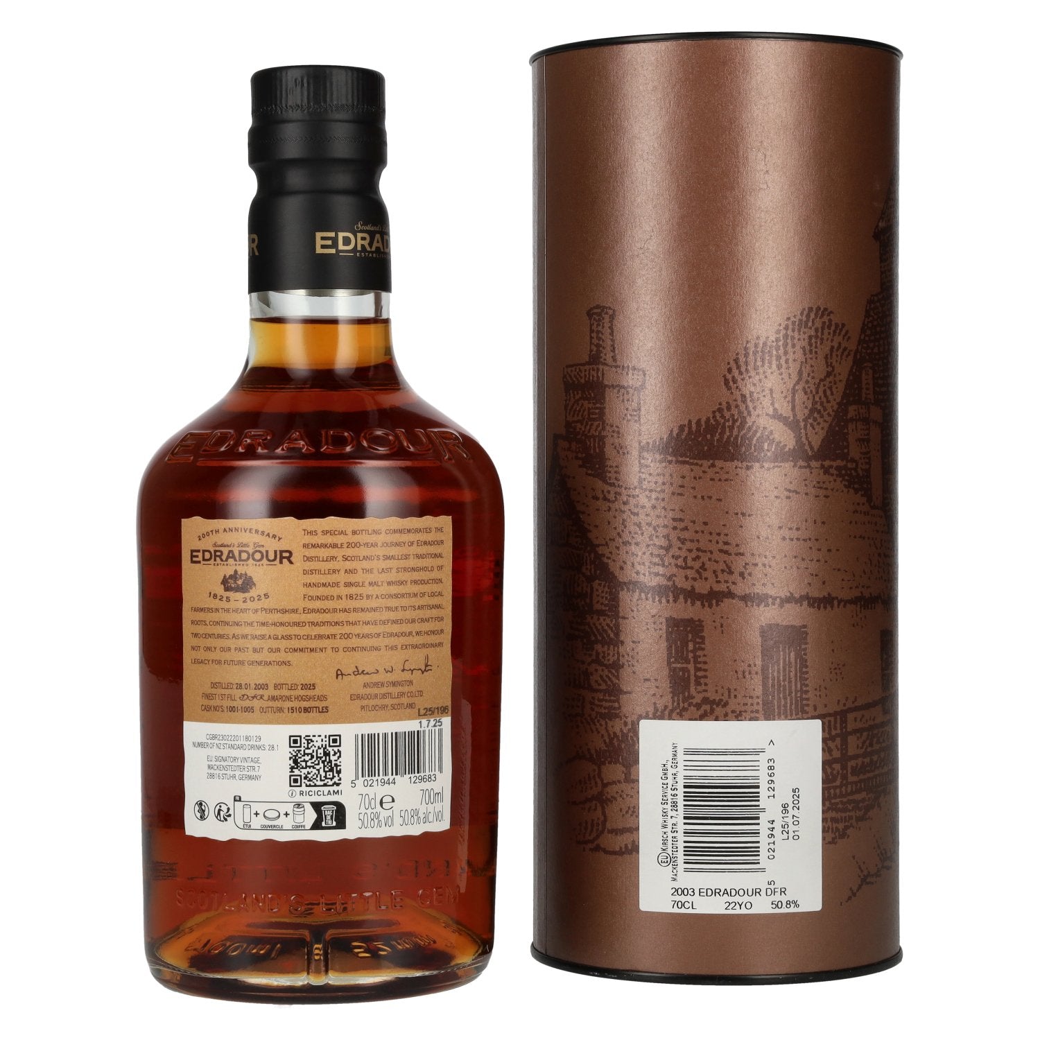 Edradour 22 Years Old 200th Anniversary Amarone Cask Highland Single Malt Whisky 50,8% Vol. 0,7l en coffret cadeau