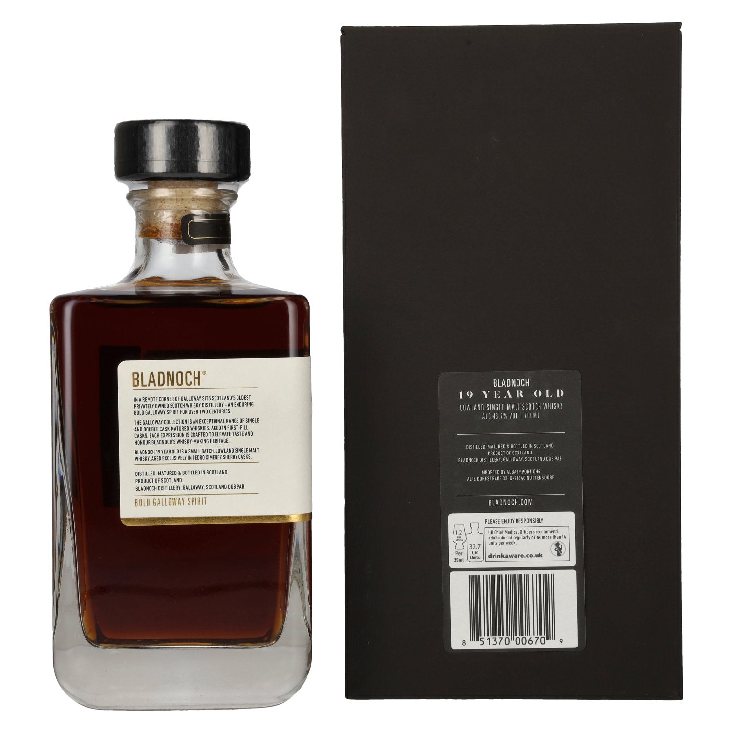 Bladnoch 19 Years Old Lowland Single Malt PX Sherry Cask 46,7% Vol. 0,7l in Geschenkbox