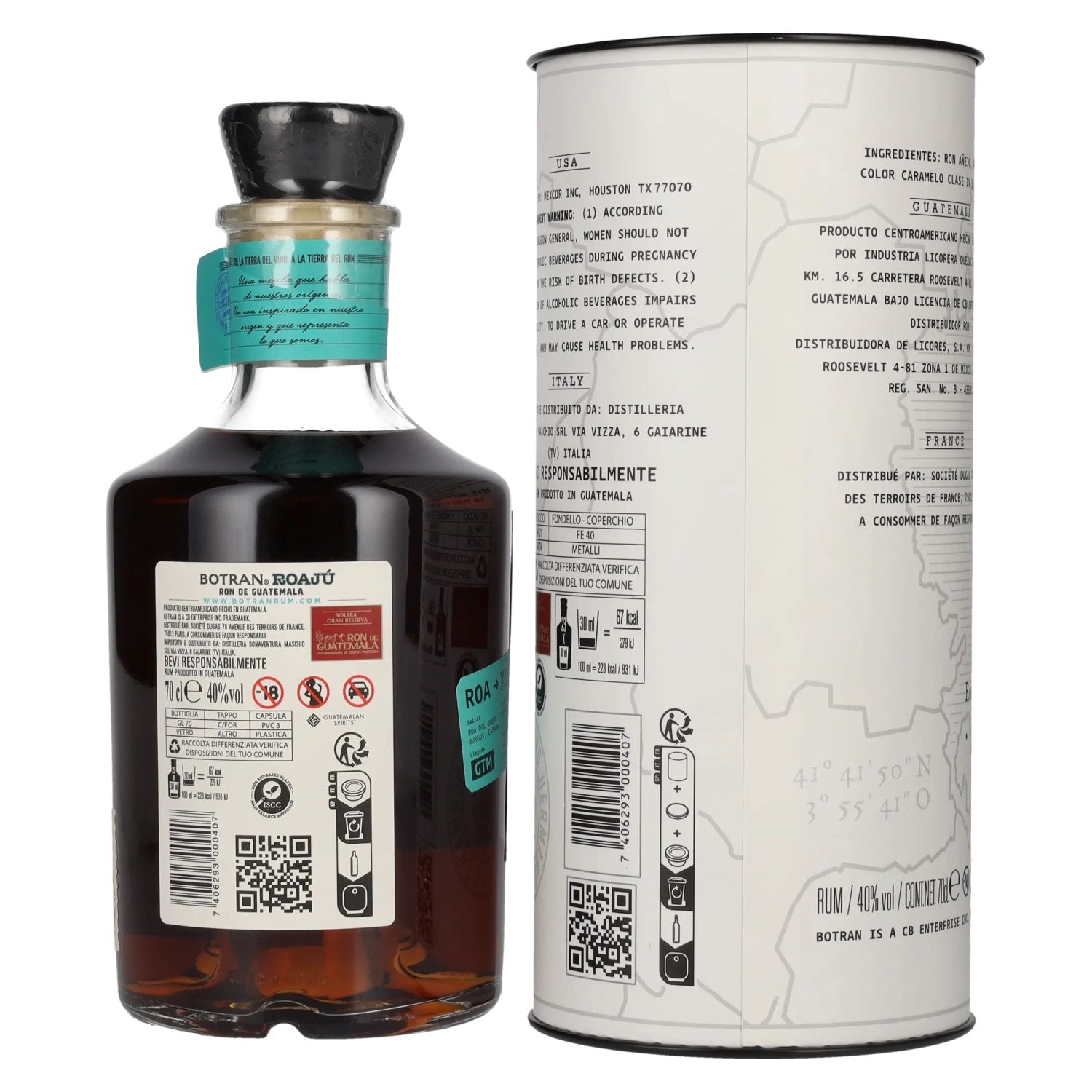 Botran ROAJÚ Ron de Guatemala Rum 40% Vol. 0,7l en boîte cadeau