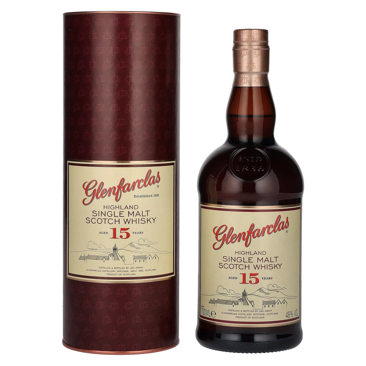 Glenfarclas 15 ans d'âge, whisky single malt des Highlands, 46 % vol., 0,7 l, dans un coffret cadeau