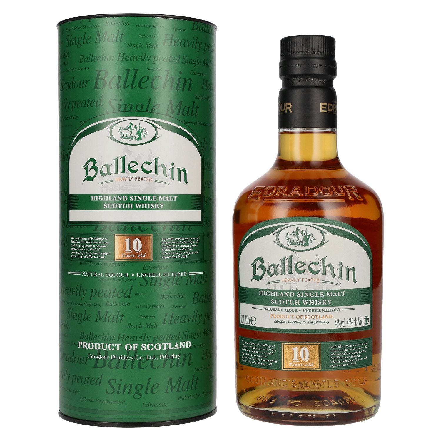Edradour Ballechin 10 Years Old Highland Single Malt 46% ABV 0.7l in a gift box