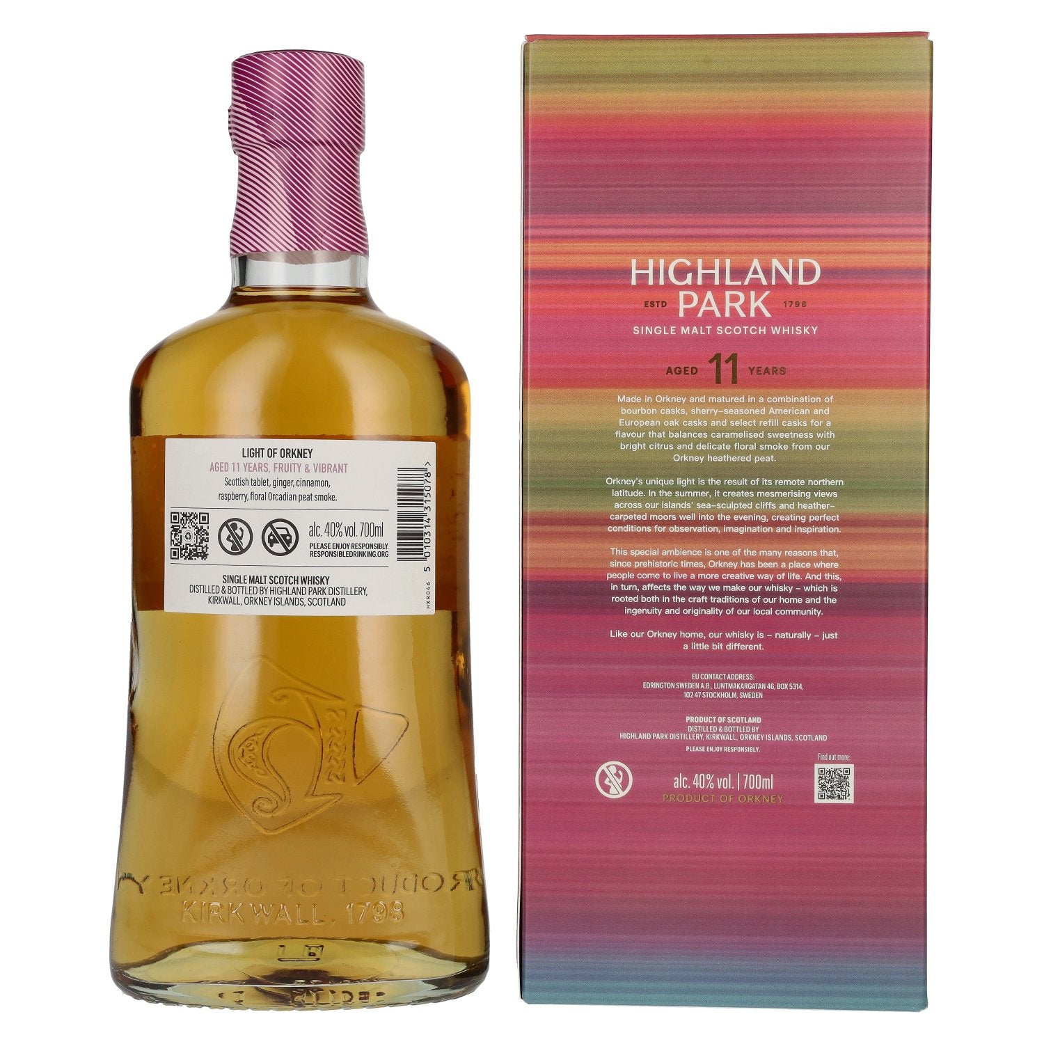 Highland Park 11 ans d'âge « LIGHT OF ORKNEY » - Whisky single malt écossais, 40 % vol., 0,7 l, dans un coffret cadeau