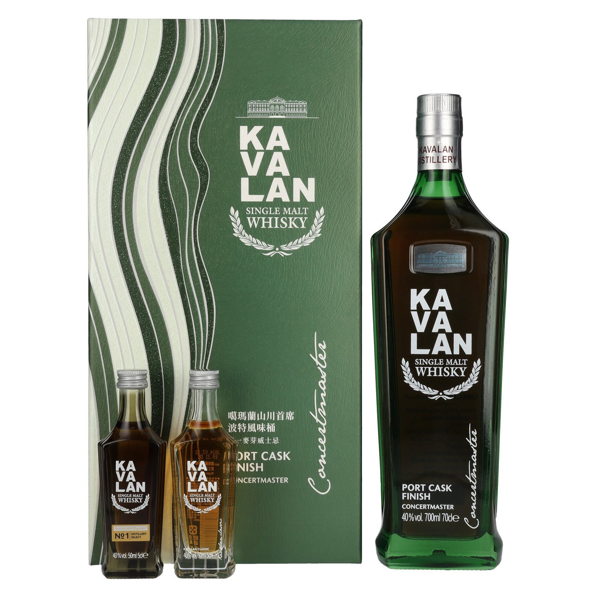 Kavalan CONCERTMASTER Port Cask Finish Single Malt Whisky 40% vol. 0.7l in a gift box with 2 x 0.05l miniatures