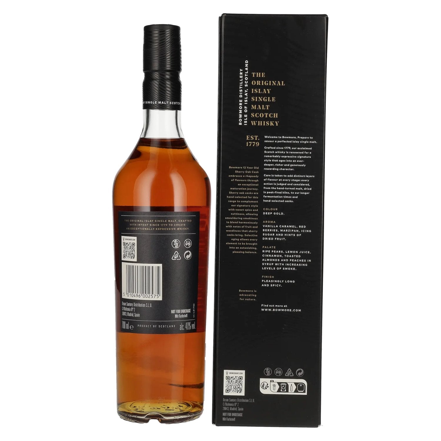 Bowmore 12 Years Old Sherry Oak Cask Islay Single Malt 40% Vol. 0,7l en boîte cadeau