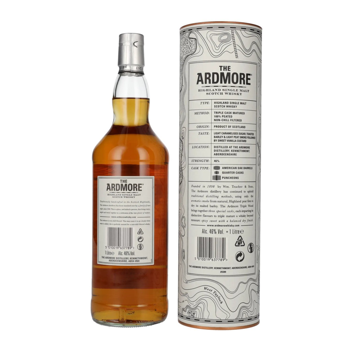 The Ardmore TRIPLE WOOD Peated Highland Single Malt 46% vol. 1 l in geschenkverpakking
