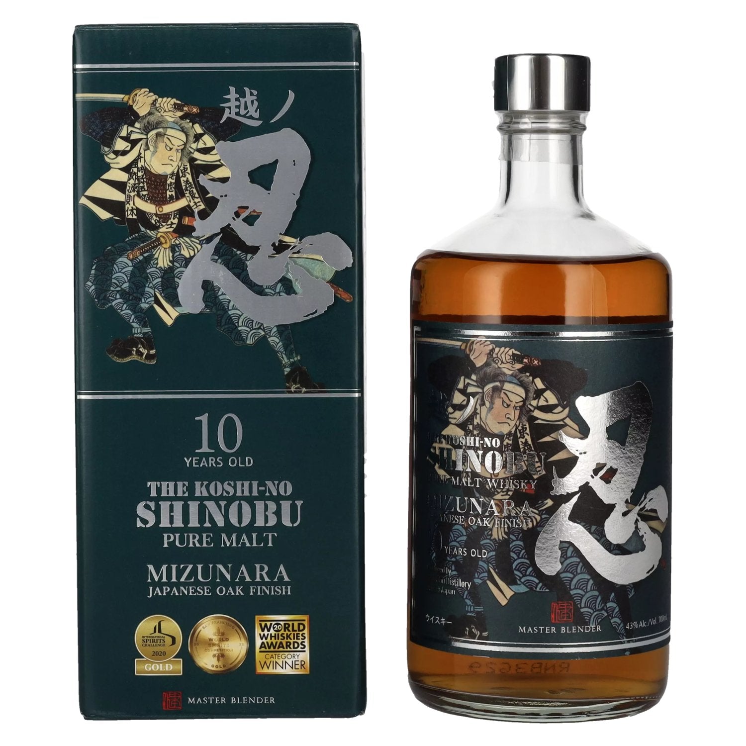 The Shinobu Pure Malt 10 Years Old Whisky MIZUNARA Japanese Oak Finish 43% Vol. 0,7l en boîte cadeau