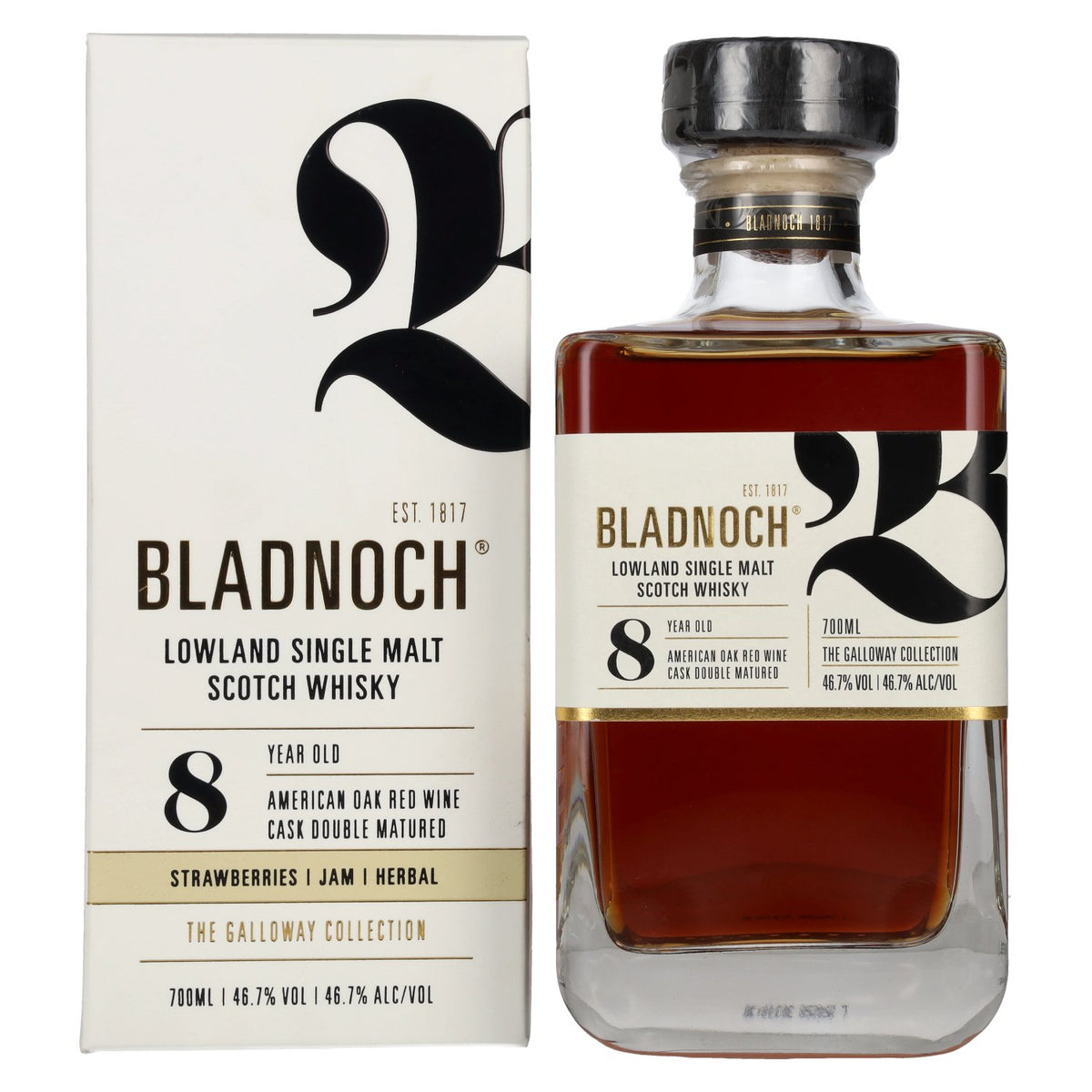 Bladnoch 8 Years Old Lowland Single Malt American Red Wine Cask 46,7% Vol. 0,7l en boîte cadeau