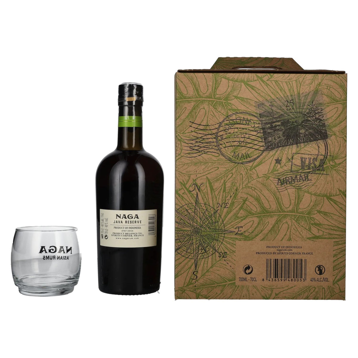 Naga JAVA RESERVE Double Cask Aged 40 % vol., 0,7 l, dans un coffret cadeau avec un verre