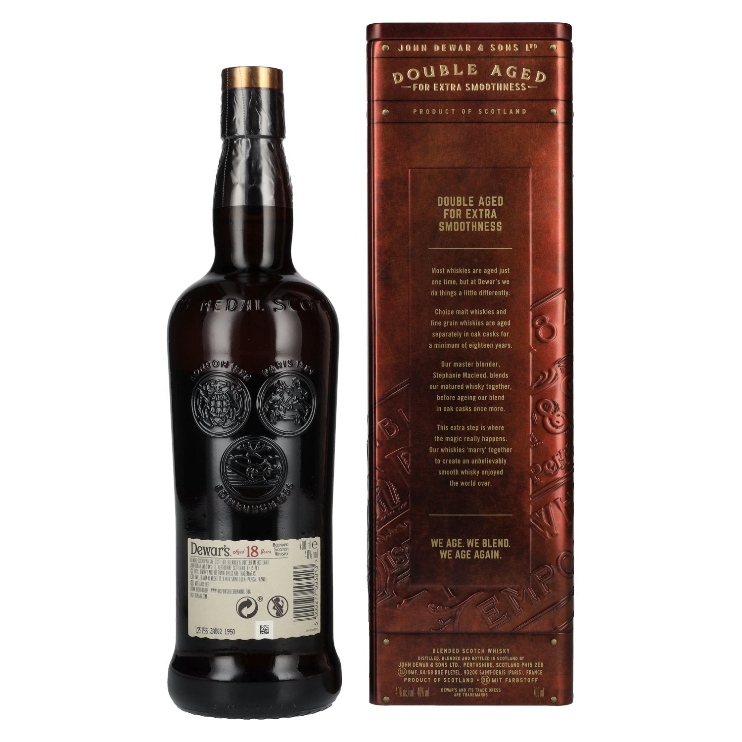 Dewar's 18 Years Old Double Aged Blended Scotch Whisky 40% Vol. 0,7l in Blikken doos