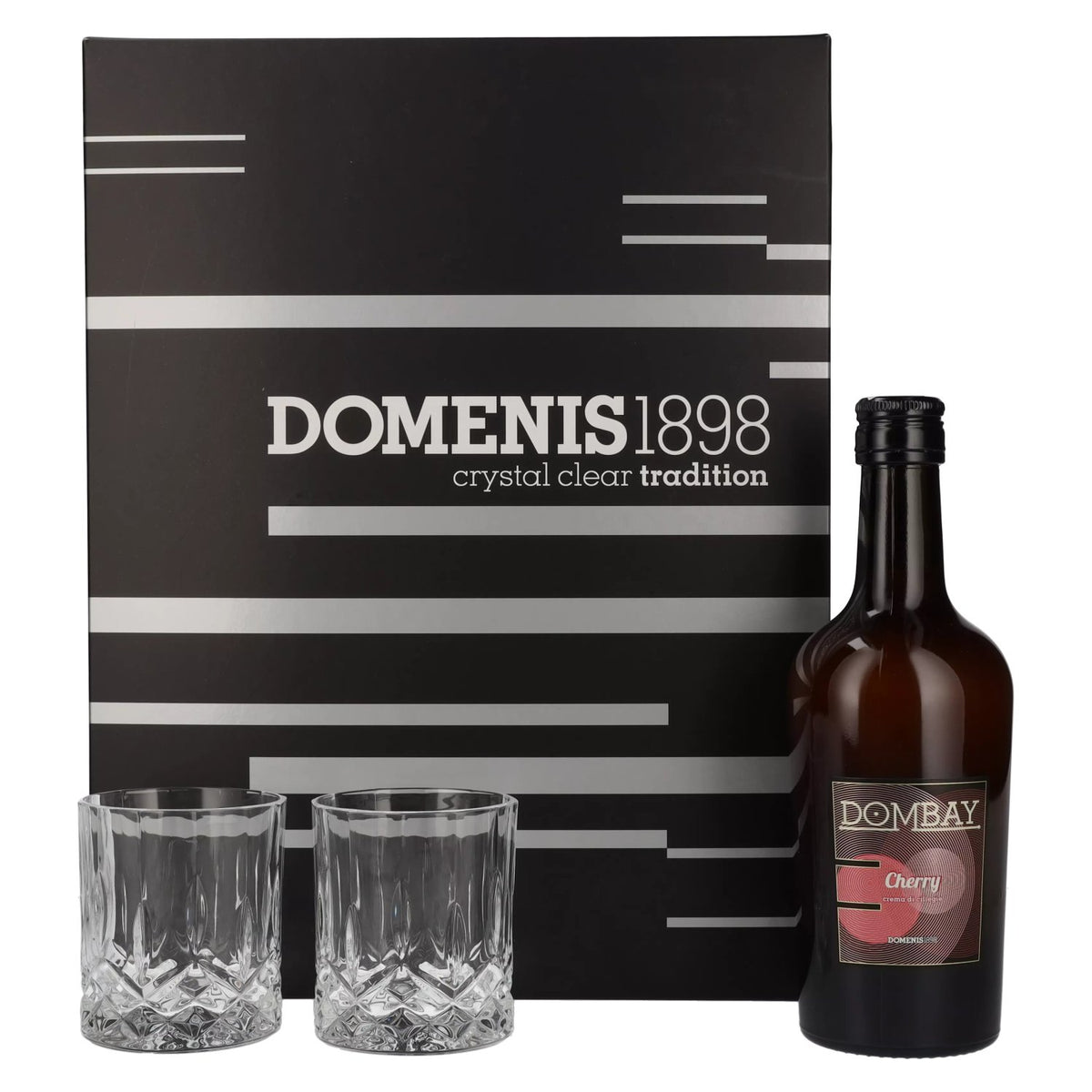 Domenis 1898 DOMBAY Cherry crema di ciliegie 17% vol. 0,5 l in geschenkverpakking met 2 glazen