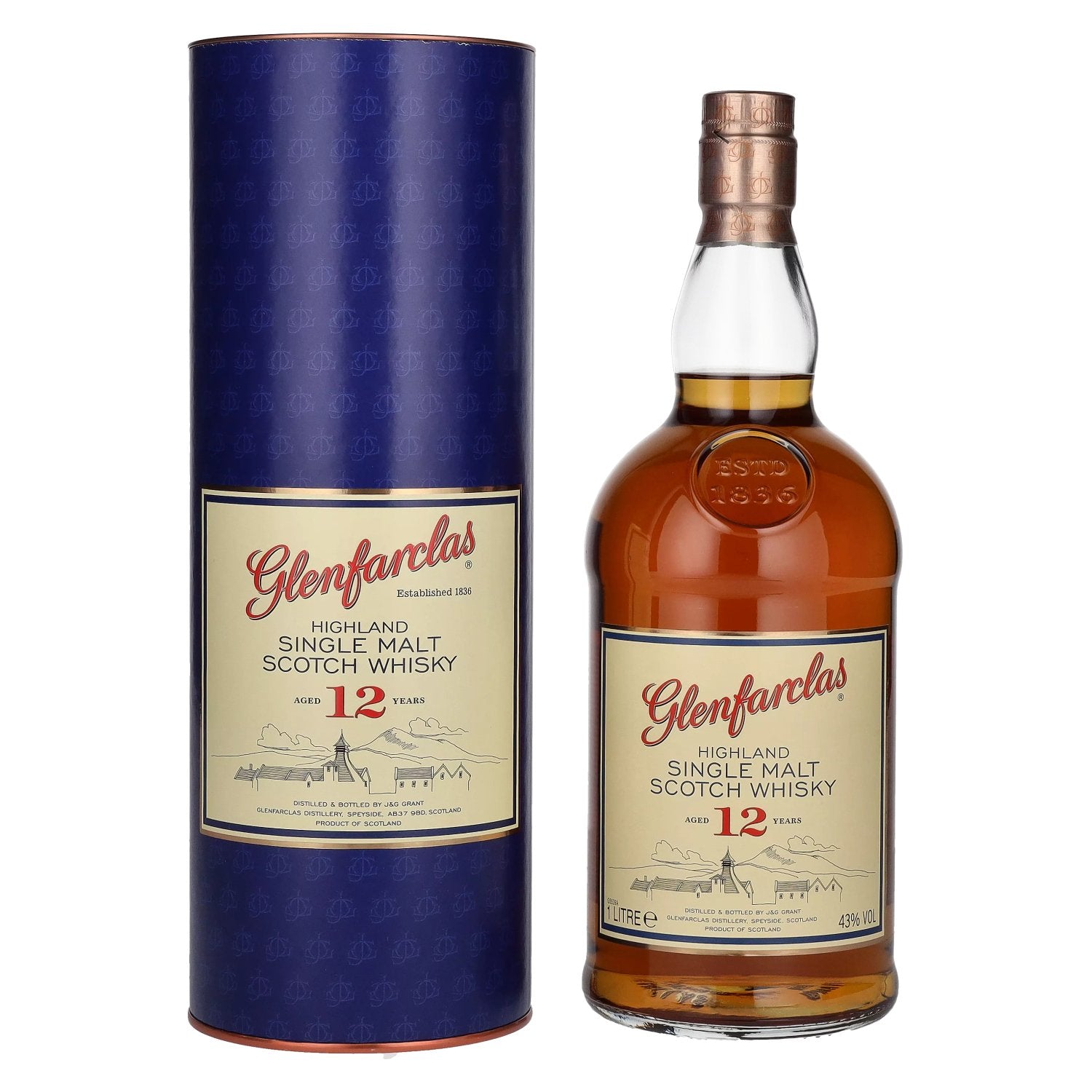 Glenfarclas 12 Years Old Highland Single Malt Scotch Whisky 43% Vol. 1l en boîte cadeau