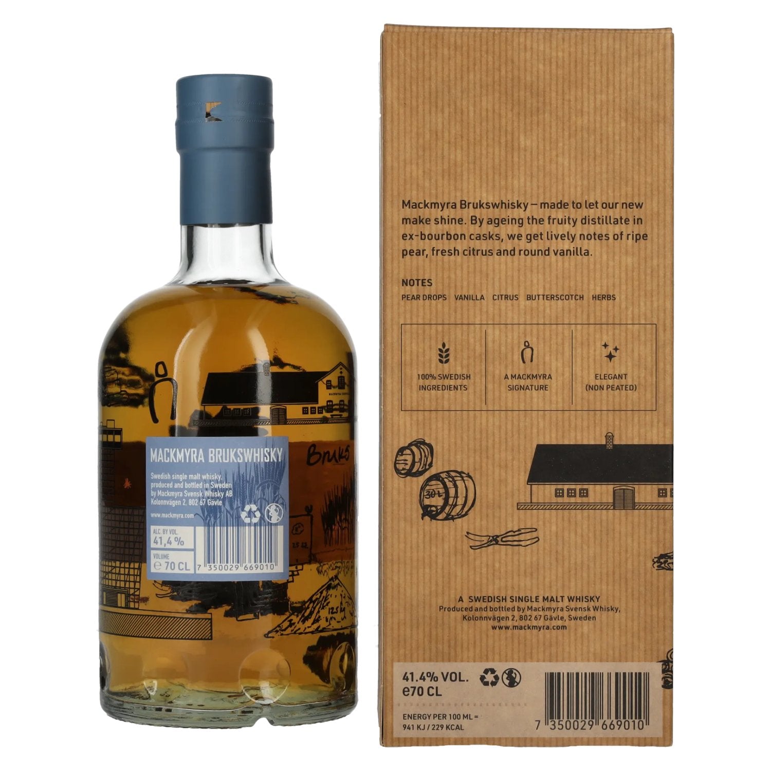 Mackmyra BRUKSWHISKY Swedish Single Malt Whisky 41,4% vol. 0,7l en coffret cadeau