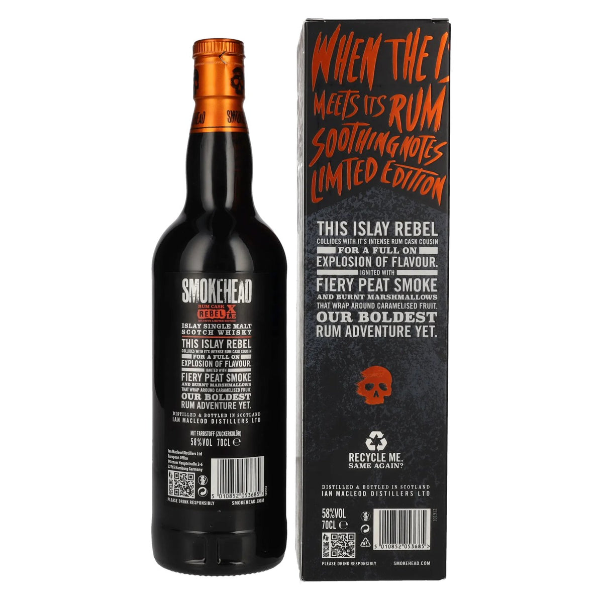 Smokehead RUM REBEL Rum Cask XLE Islay Single Malt Xclusive Limited Edition 58% Vol. 0,7l in Geschenkbox