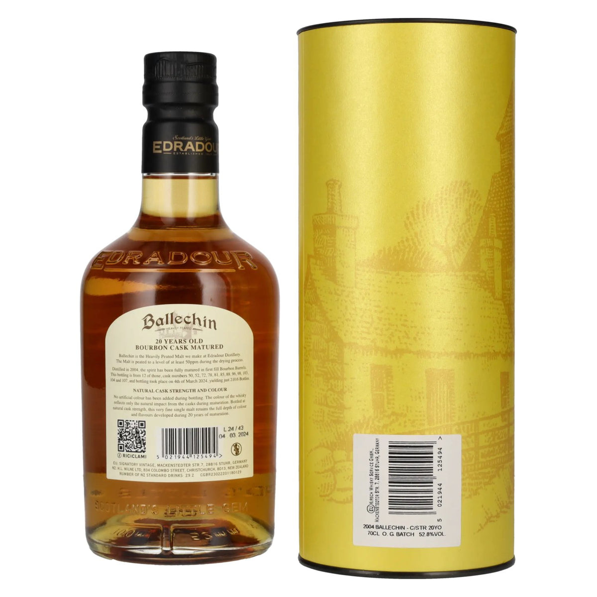 Edradour Ballechin 20 Years Old Bourbon Barrel Highland Single Malt Cask Strength 52,8% vol. 0,7 l in geschenkverpakking