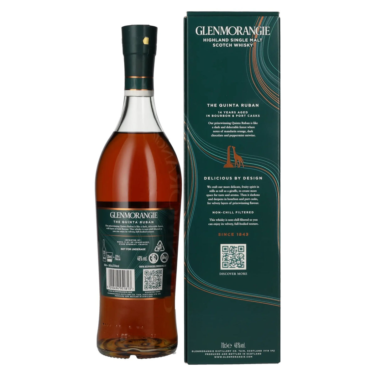 Glenmorangie The QUINTA RUBAN 14 ans d'âge, single malt des Highlands, 46 % vol., 0,7 l, dans un coffret cadeau