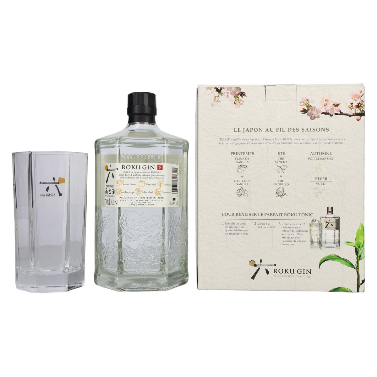 Roku Gin The Japanese Craft Gin 43% vol. 0,7 l in geschenkverpakking met glas