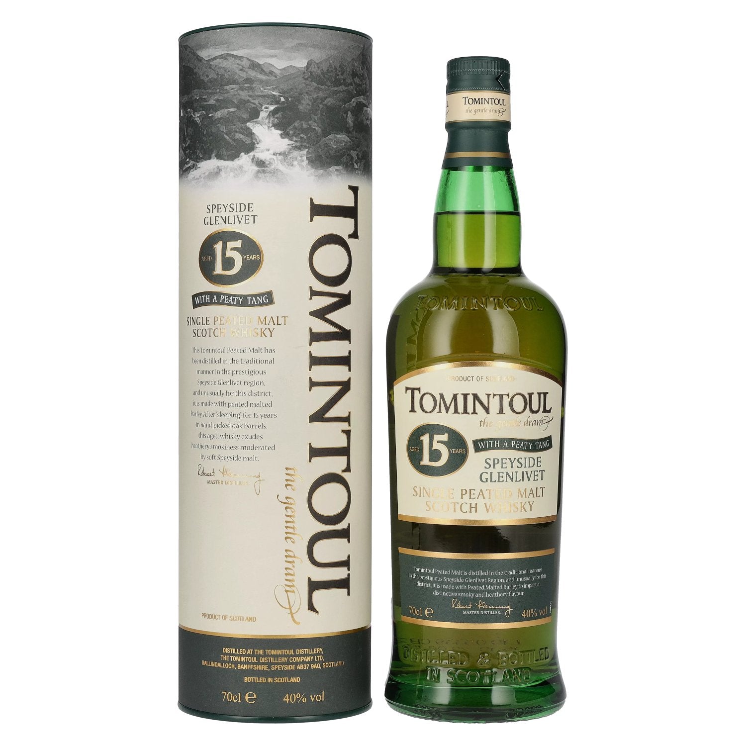 Tomintoul 15 ans d'âge, AVEC UNE NOTE TOURBÉE, 40 % vol., 0,7 l, dans un coffret cadeau