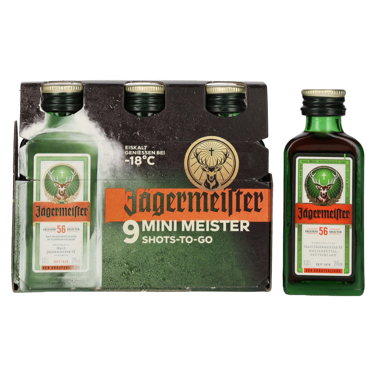 Jägermeister, lot de 9 bouteilles, 35 % vol., 9 x 0,02 l