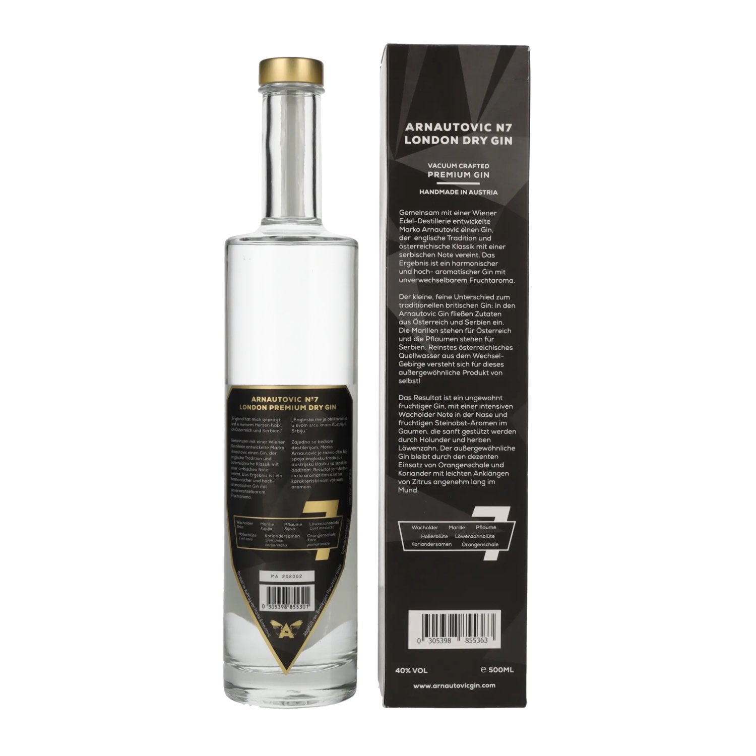 Arnautovic London Dry Gin Premium Gin Nr. 7 40% Vol. 0.5l in geschenkverpakking