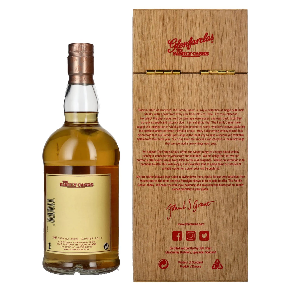 Glenfarclas THE FAMILY CASKS Single Cask SUMMER 2021 4th Fill Butt 1993 57.6% vol. 0.7 l in a wooden box