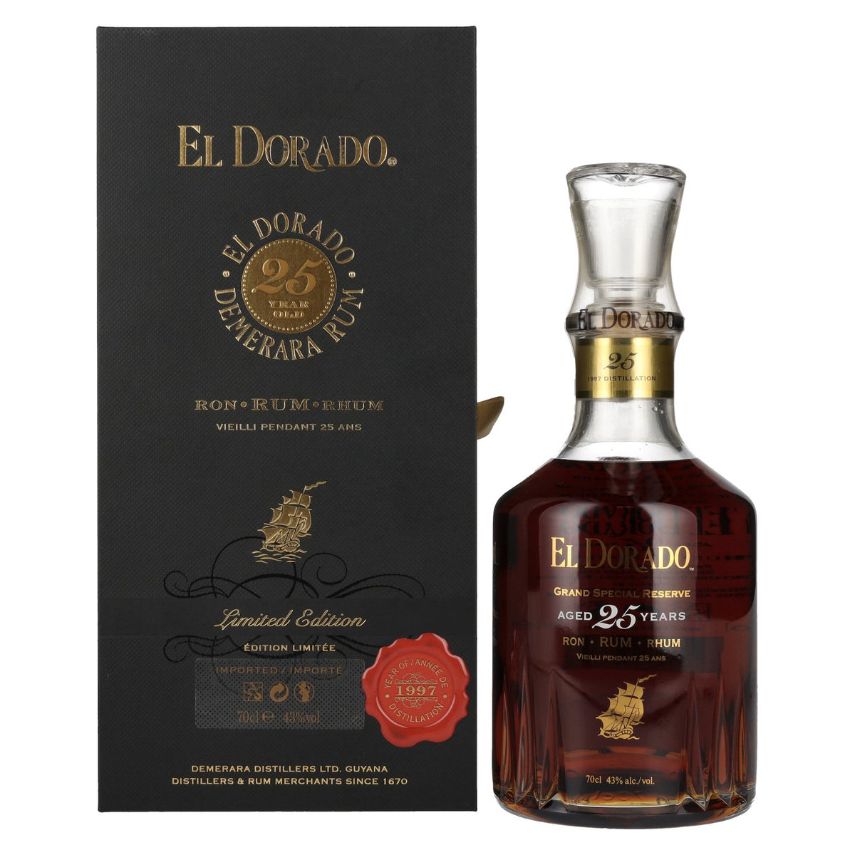 El Dorado 25 Years Old GRAND SPECIAL RESERVE Rum 1997 43% ABV 0.7l in a gift box