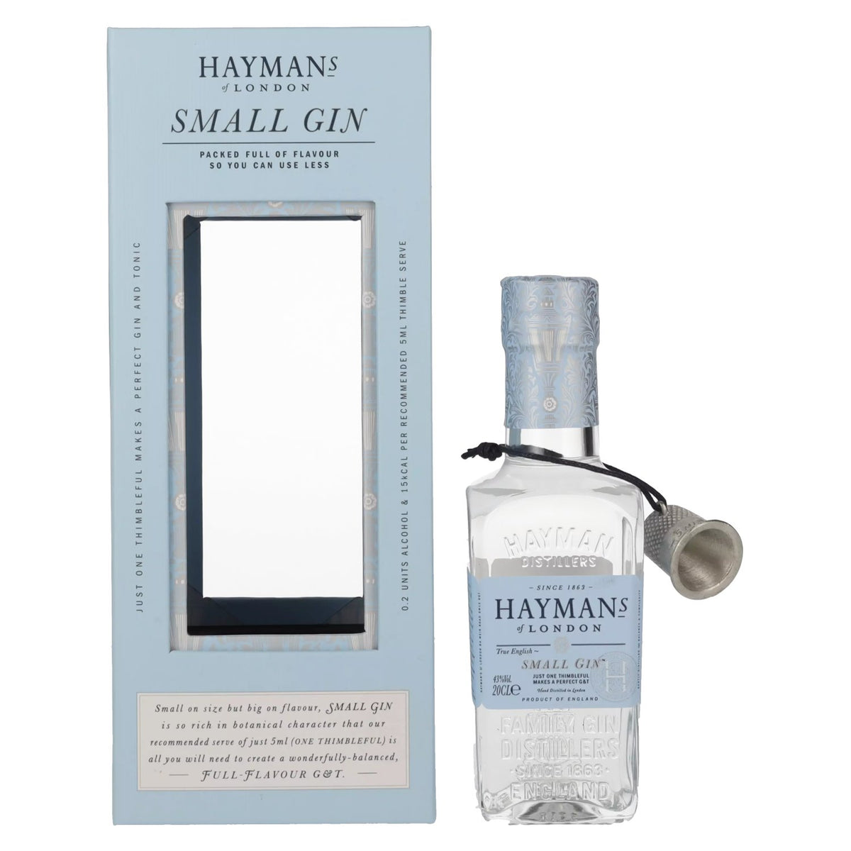 Hayman's of London SMALL GIN 43 % vol., 0,2 l, dans un coffret cadeau avec une doseuse de 5 ml