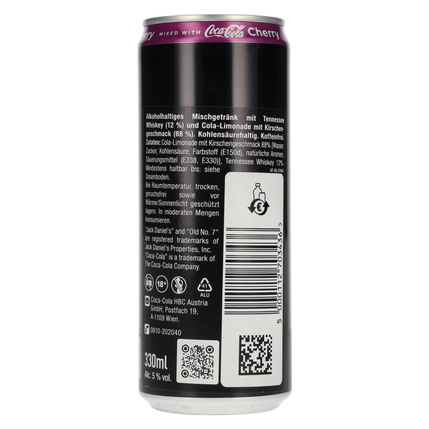 Jack Daniel's No. 7 Whiskey & Coca Cola CHERRY 5% Vol. 12x0,33l Dosen Pfand